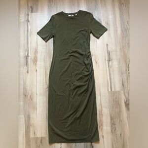 Vince Forest Green Pima Cotton-Blend Side-Drape Maxi Dress Style # V042084504